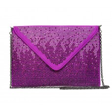 Evening Bag - 12 PCS - Satin Envelop Clutch w/ Graident Colored Rhinestones - Purple -BG-EBP2043PL